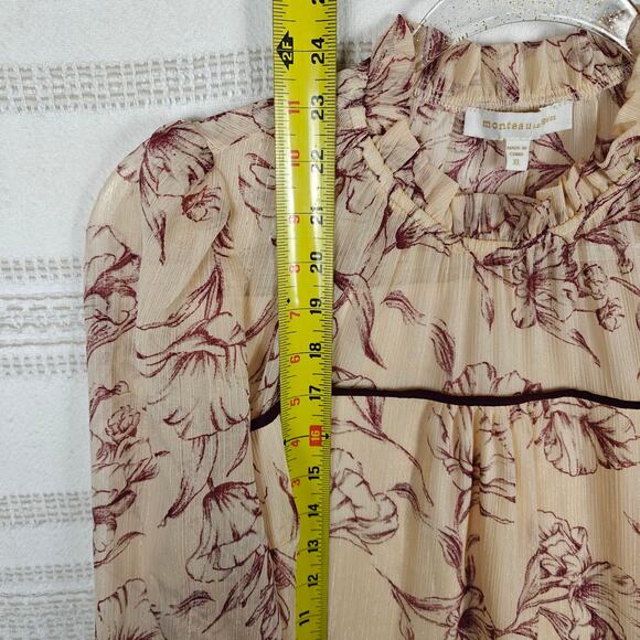 Monteau Los Angeles Floral Blouse Sheer Long Sleeve Top Size XL NEW - Picture 4 of 7